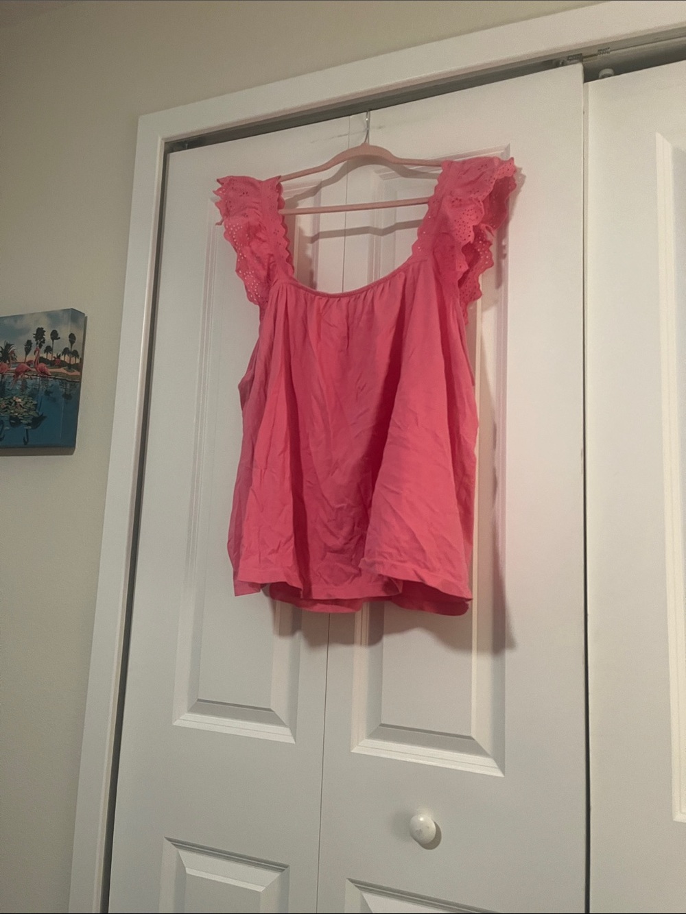 crown & ivy Pink Eyelet Ruffle Strap Tank